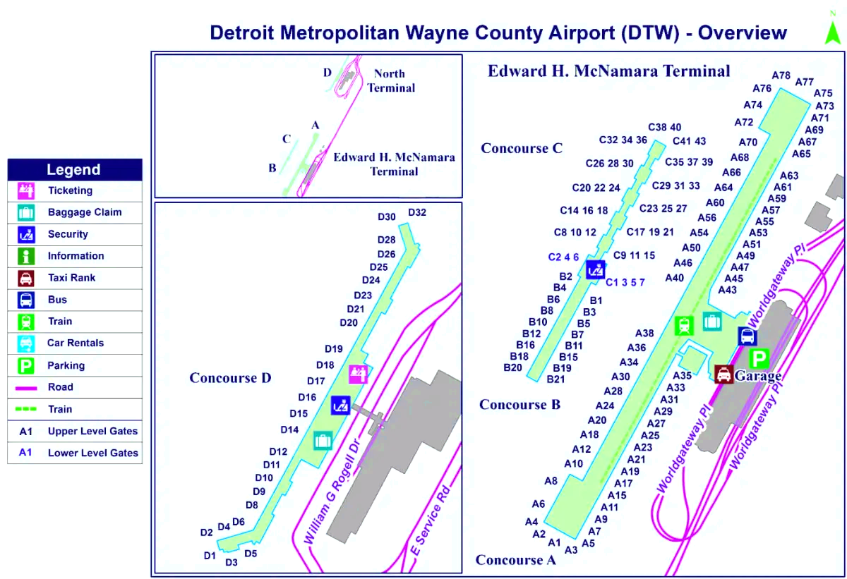 Aeroporto Metropolitano de Detroit no Condado de Wayne